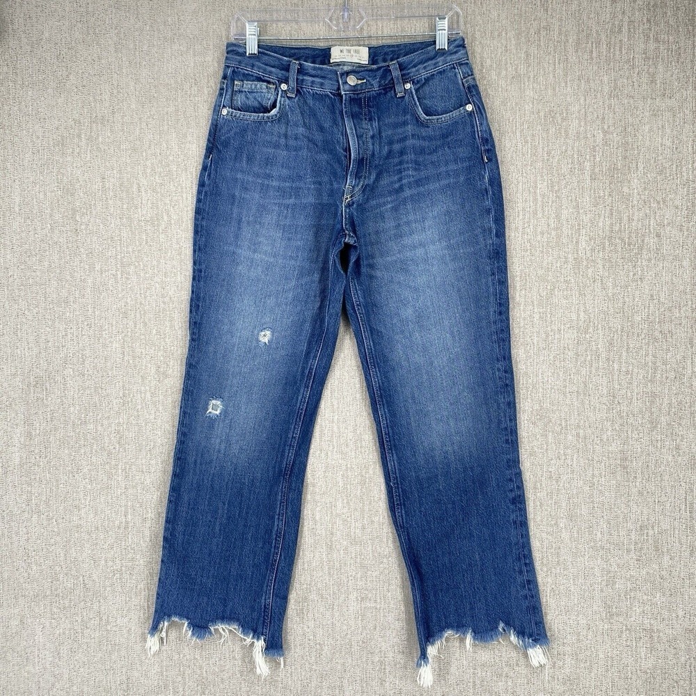 We‎ The Free CRVY High Rise Straight Jeans 28 Blue Distressed Raw Hem